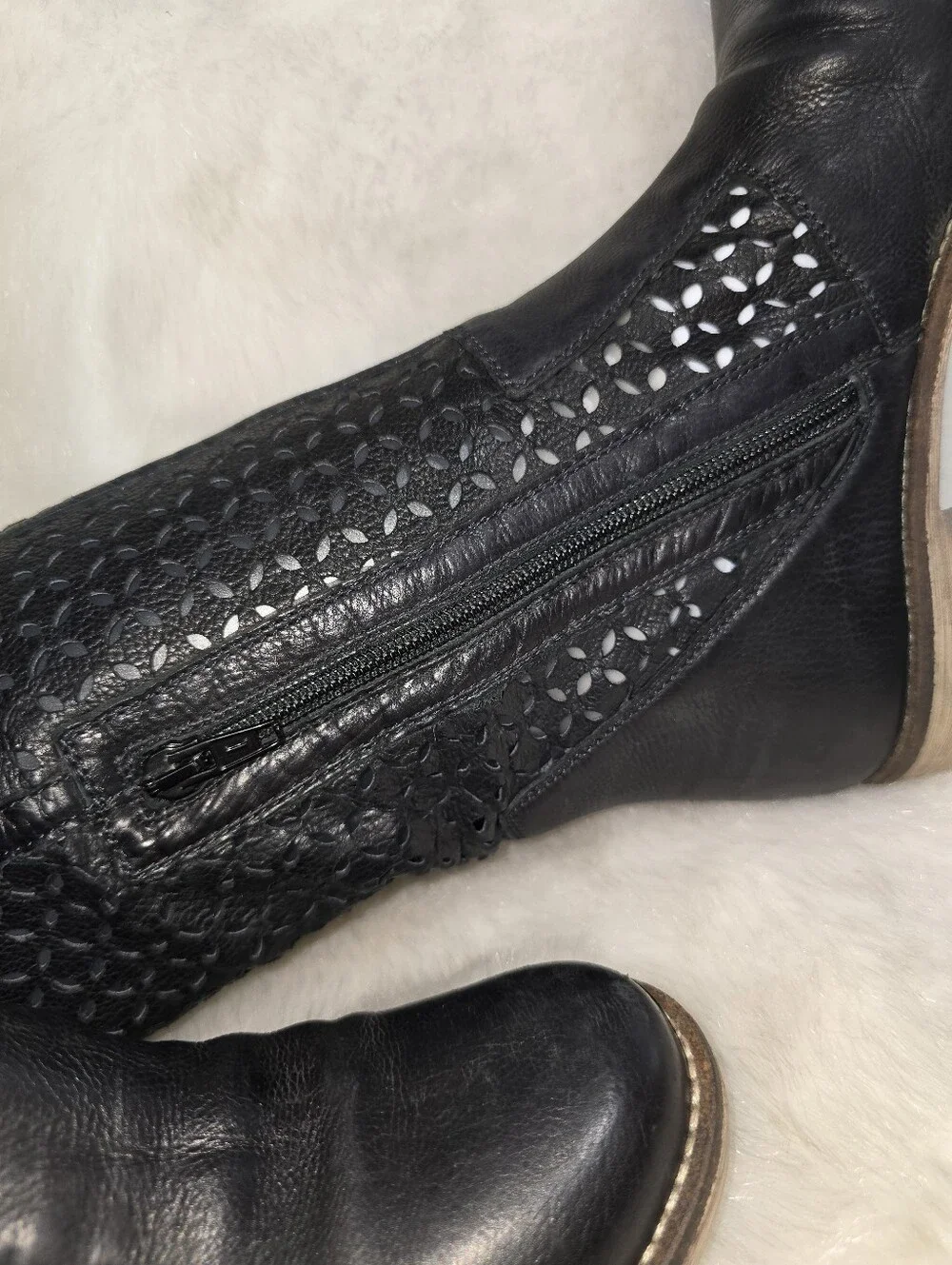 Boutique 9 Black Laser-Cut Vegan Black Leather Over-the-Knee Boots